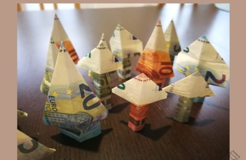 Money origami-Bäume falten